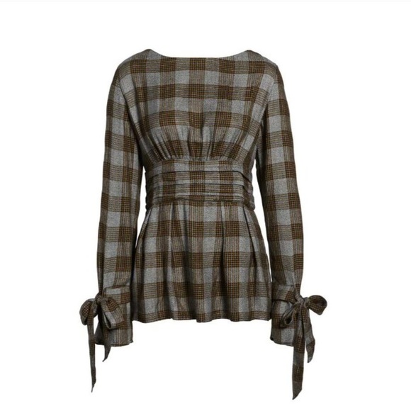 Something Navy tie sleeve plaid top - Picture 3 of 6